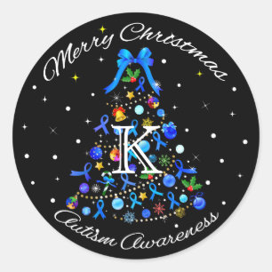 Autism Blue Christmas Tree Classic Round Sticker