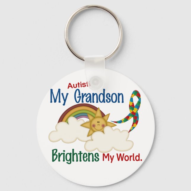 Autism BRIGHTENS MY WORLD 1 Grandson Key Ring (Front)