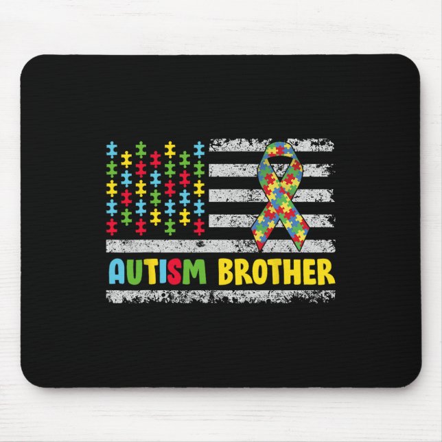 Autism Brother Autism Awareness Mum Dad Usa Flag G Mouse Pad (Front)