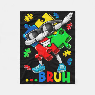 Autism Bruh Dabbing Puzzle Piece Autism Awareness  Fleece Blanket
