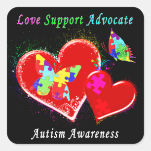 Autism Butterflies in Hearts Square Sticker
