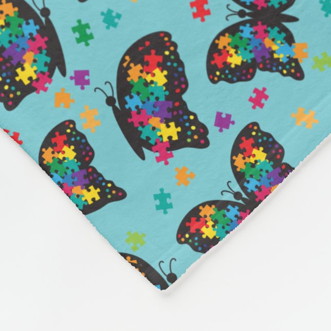 Autism Butterfly Puzzle Pattern Fleece Blanket (Corner)