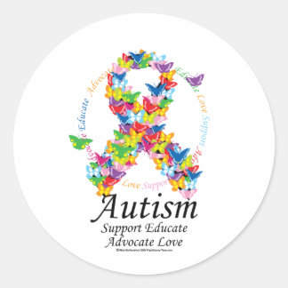 Autism Butterfly Ribbon Classic Round Sticker
