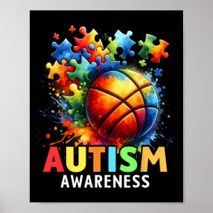 Autism Bysketbyll Autistic Autism Awareness Colorf Poster