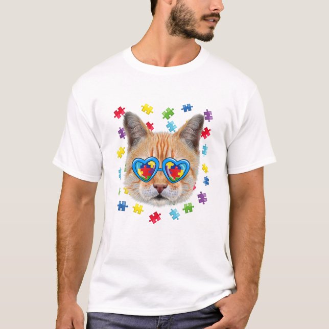 Autism Cat Puzzle Sunglasses T-Shirt (Front)