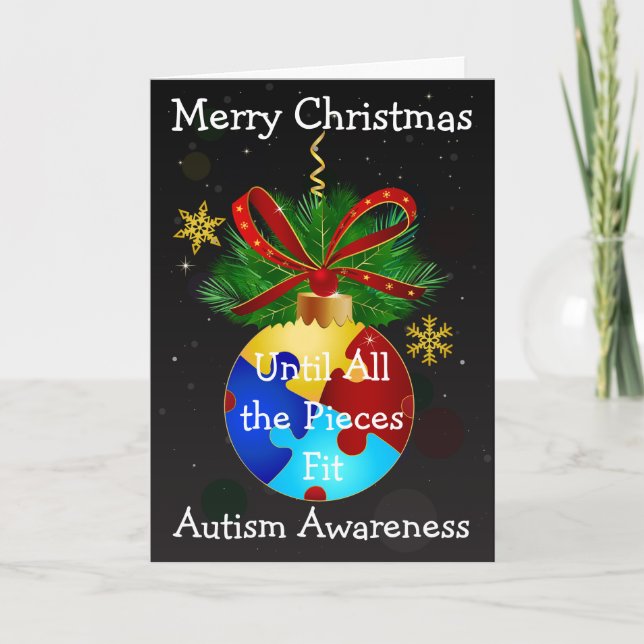 Autism Christmas Bauble Holiday Card (Front)
