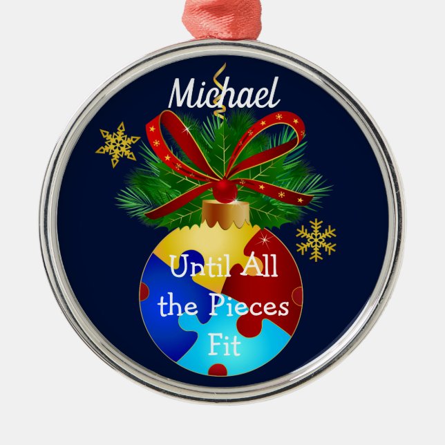 Autism Christmas Bauble Metal Tree Decoration (Front)