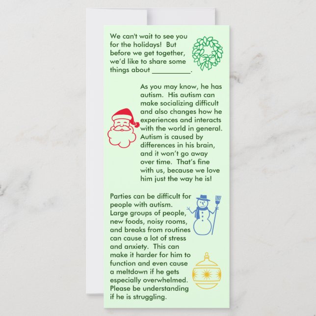 Autism Christmas Boy Flat Card (Front)