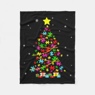 Autism Christmas Tree Autism Christmas Fleece Blanket