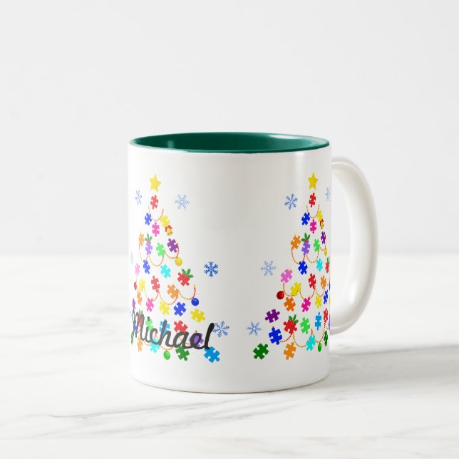 Autism Christmas Tree Two-Tone Coffee Mug (Front Right)