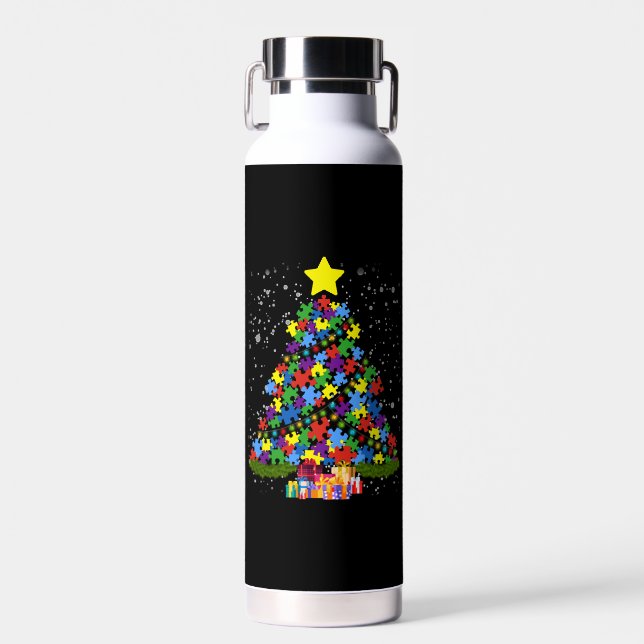 Autism - Christmas Tree Water Bottle (Front)