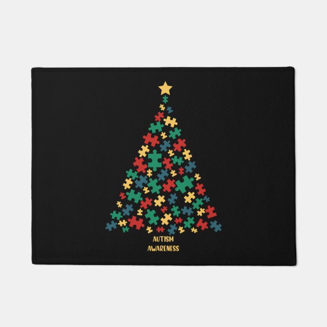 Autism christmas tree xmas autism awareness doormat (Front)