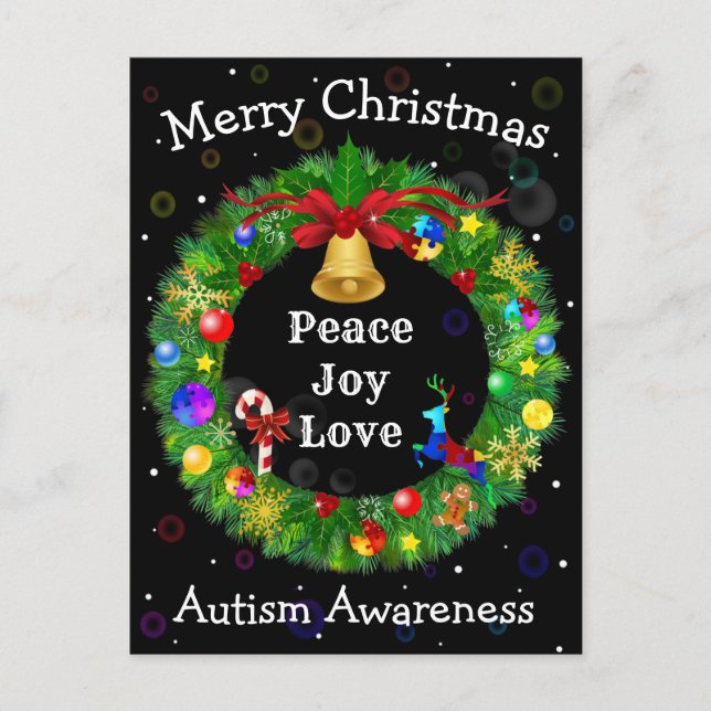 Autism Christmas Wreath Holiday Postcard (Front)