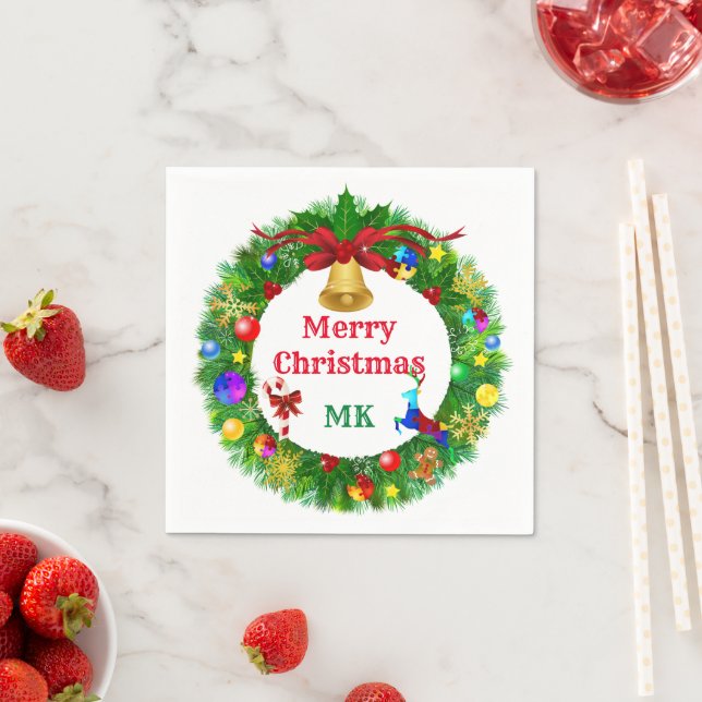 Autism Christmas Wreath Napkin (Insitu)