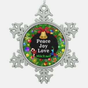 Autism Christmas Wreath Snowflake Pewter Christmas Ornament