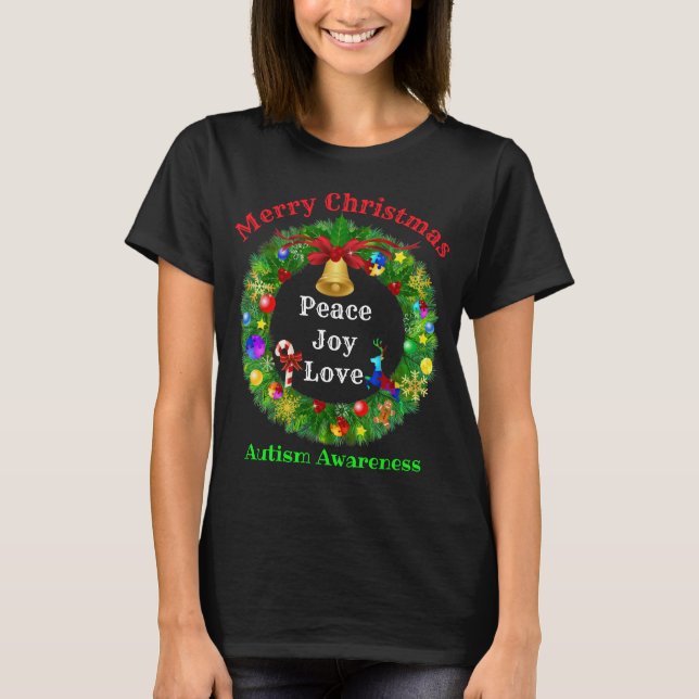 Autism Christmas Wreath T-Shirt (Front)