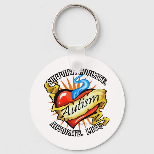 Autism Classic Heart Tattoo Key Ring (Front)