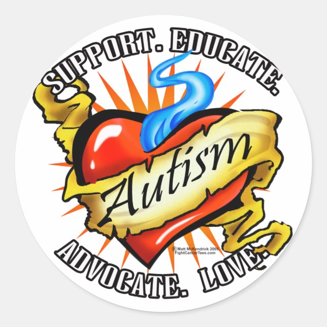 Autism Classic Heart Tattoo Round Sticker (Front)