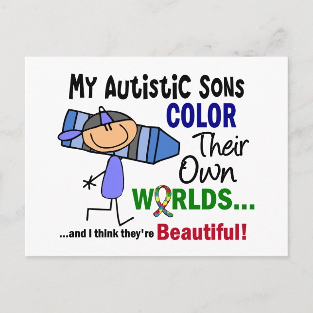 Autism COLOR THEIR OWN WORLDS Sons Postcard (Front)