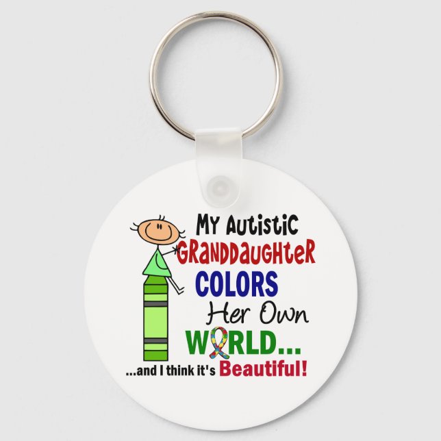 Autism COLORS HER OWN WORLD Granddaughter Key Ring (Front)