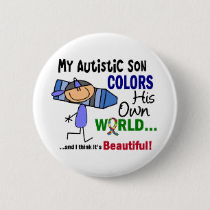 Autism COLORS HIS OWN WORLD Son 6 Cm Round Badge