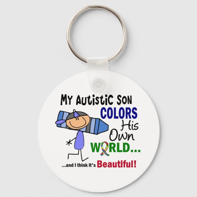 Autism COLORS HIS OWN WORLD Son Key Ring (Front)