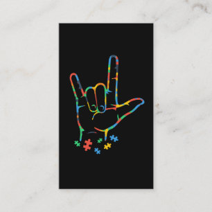 Autism Colourful Puzzle ASL Hand Sign Language Business Card