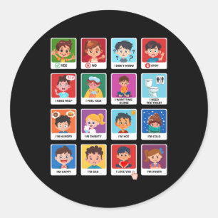 Autism Communication Cards Kids Emotions Speech Th Classic Round Sticker