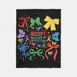 Autism Coquette Bow Puzzle Ribbon Autism Mama Neur Fleece Blanket