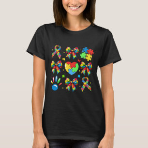 Autism Coquette Bow Puzzle Ribbon Autism Mama Neur T-Shirt
