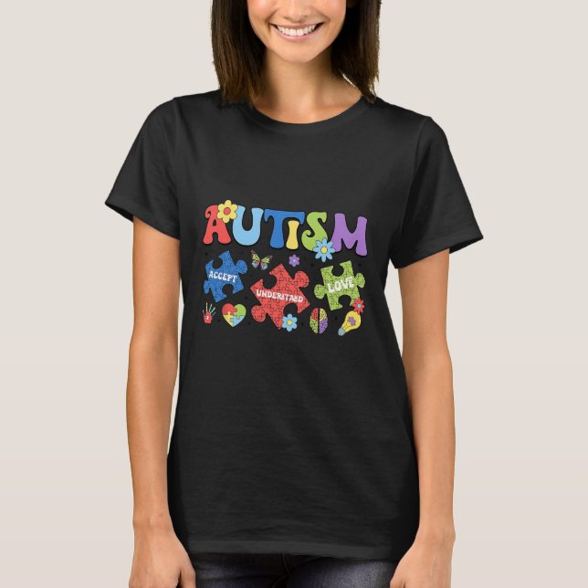 Autism Coquette Bow Puzzles Accept Understand Love T-Shirt (Front)