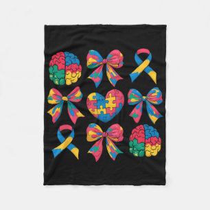 Autism Coquette Ribbon Bow Heart Puzzle Autism Awa Fleece Blanket