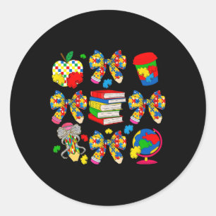 Autism Coquette Teacher Pencil Bow Autism Awarenes Classic Round Sticker
