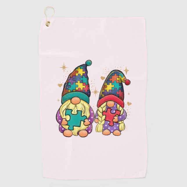 Autism Couple Gnome Golf Towel (Front)