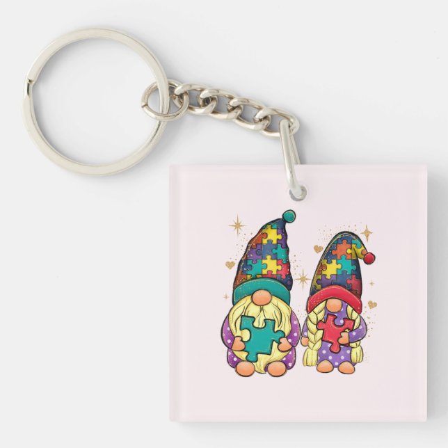 Autism Couple Gnome Key Ring (Front)