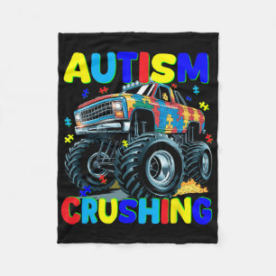 Autism Crusher Truck - Monster Truck Autism Awaren Fleece Blanket