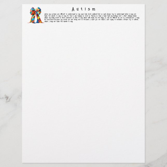Autism Custom Letterhead (Front)