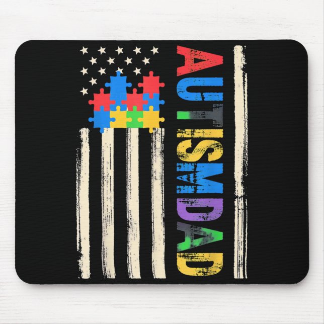 Autism Dad Autism Awareness Puzzle Pieces USA Flag Mouse Pad (Front)