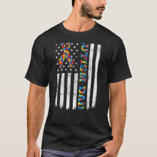 Autism Dad Autism Awareness Ribbon American Flag ( T-Shirt