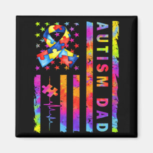 Autism Dad Awareness American Flag Usa Tie Dye T S Magnet