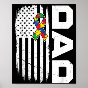 Autism Dad Awareness USA Flag Fathers Day Poster