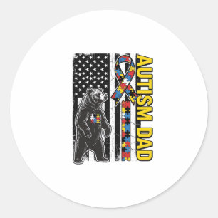Autism Dad Bear Flag Awareness Shirt Design_1 Classic Round Sticker