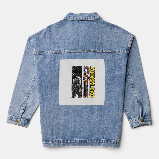Autism Dad Bear Flag Awareness Shirt Design_1 Denim Jacket (Back)