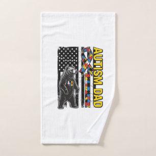 Autism Dad Bear Flag Awareness Shirt Design_1 Hand Towel