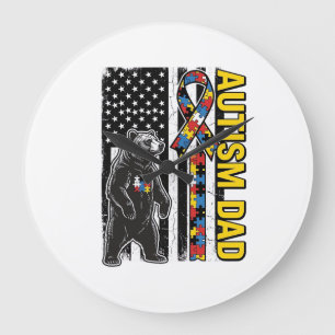 Autism Dad Bear Flag Awareness Shirt Design_1 Large Clock