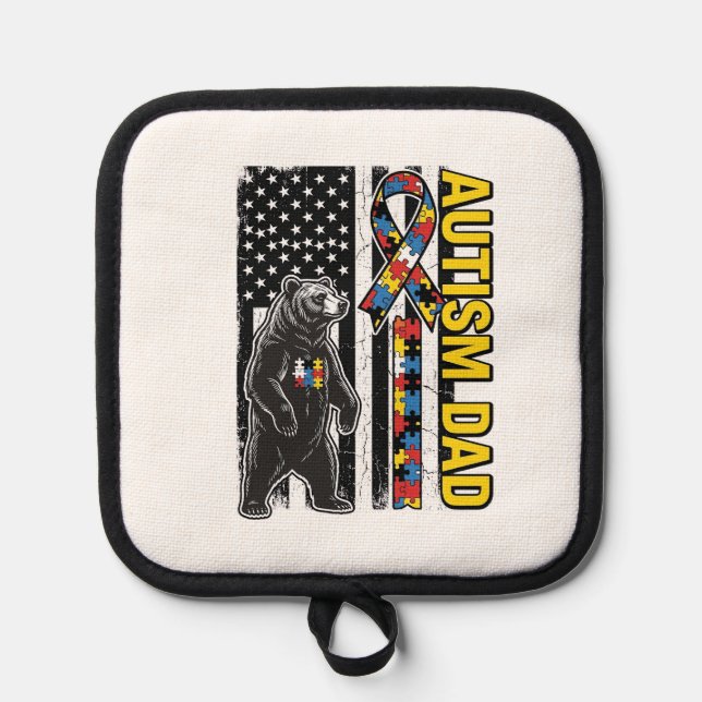 Autism Dad Bear Flag Awareness Shirt Design_1 Pot Holder (Front)