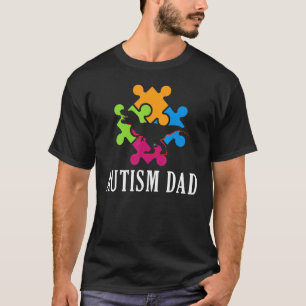 Autism Dad Father Daddy Rex Dino Autistic Ribbon P T-Shirt