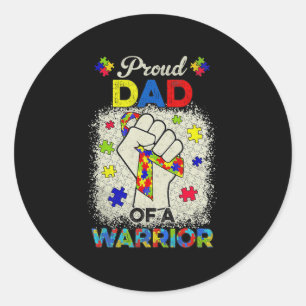 Autism Dad Of Autism Awareness Warrior Support Aut Classic Round Sticker