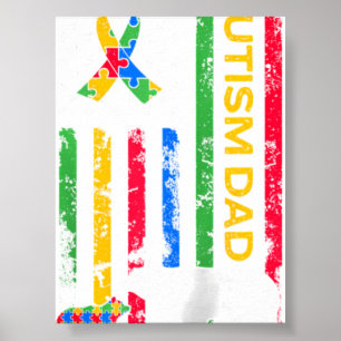 Autism Dad Patriotic - Usa Puzzle Ribbon Papa Bea Poster