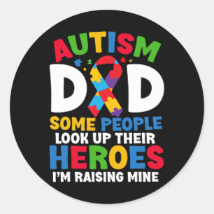 Autism Dad Puzzle Ribbon Proud Son Hero Autism Awa Classic Round Sticker